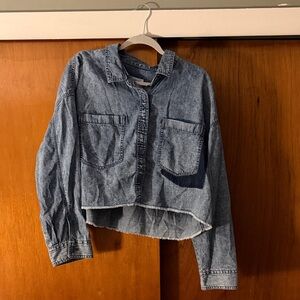 American Eagle Outfitters Washed Denim Cropped Button-Up Shirt